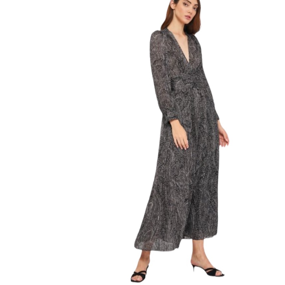 Zara Black and White Patterned Long Sleeve Maxi Dress